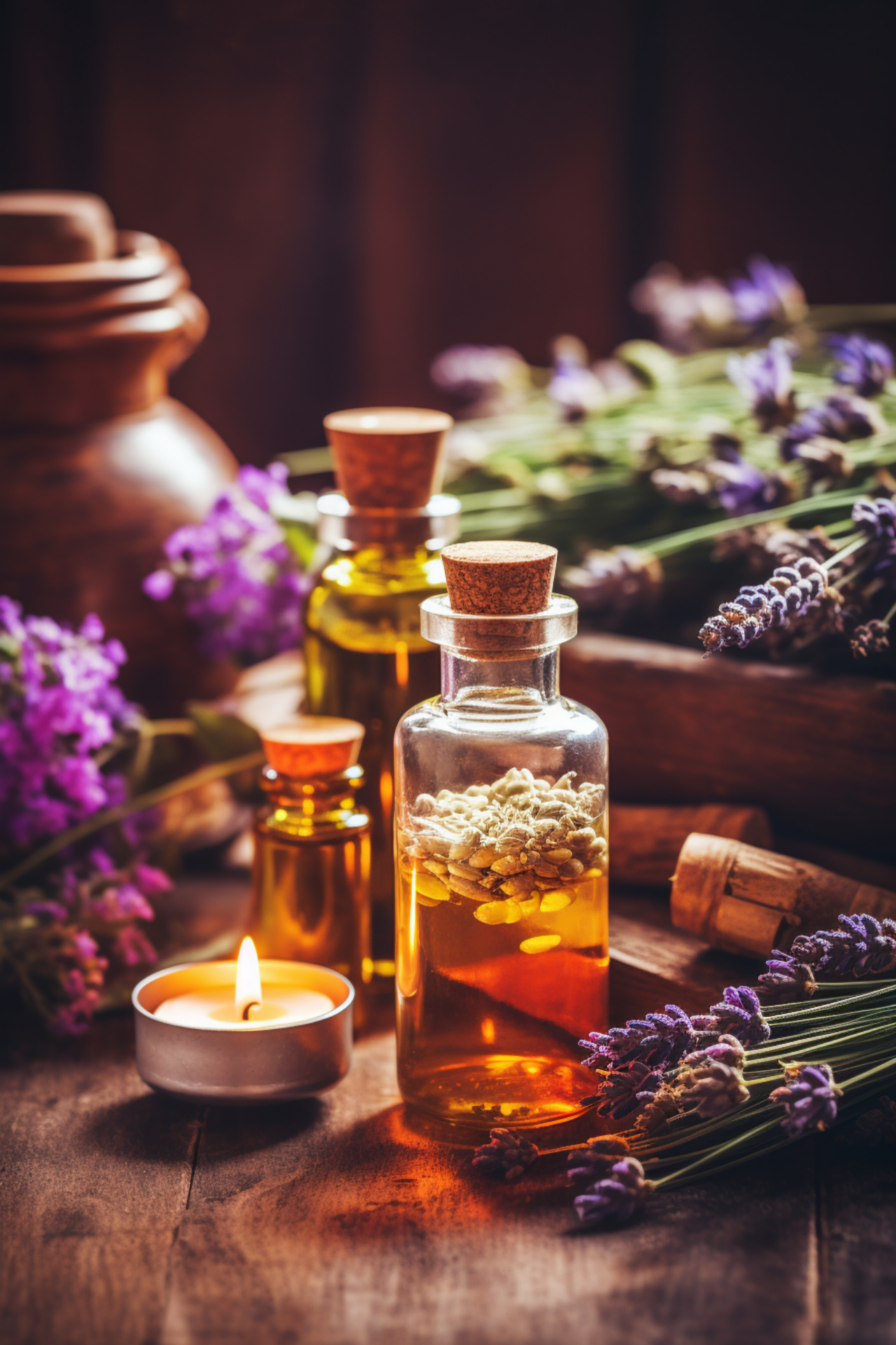 huiles végétales chaudes et herbes aromatiques